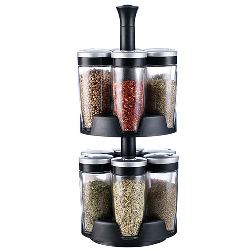 Glass Seasoning Jar 3 OZ Spice Salt Sugar Pepper Powder Container with Pouring Hole on Rotate Rack Set