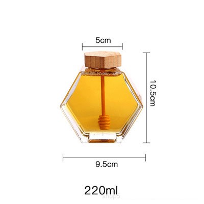 Wholesale Glass Honey Jar Six Corners Clear Honey Bottle with Wood Cap and Rod from China Bottler 