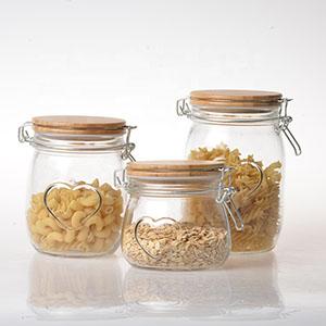 Glass Storage Bottle Clamp Lock Jar with Wooden Airtight Lid