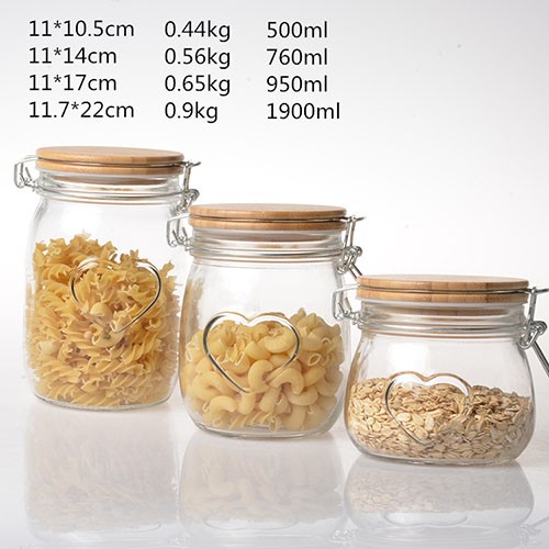 Glass Storage Bottle Clamp Lock Jar with Wooden Airtight Lid