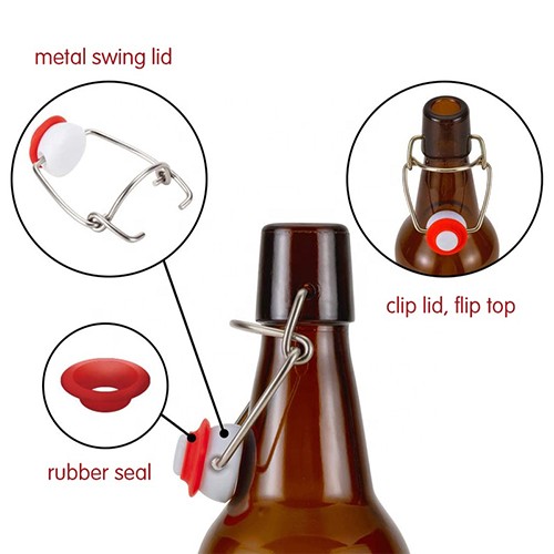 Glass Swing Top Beverage Bottle Juice Beer Kombucha Soda Drinking Bottle for Package OEM Wholesale