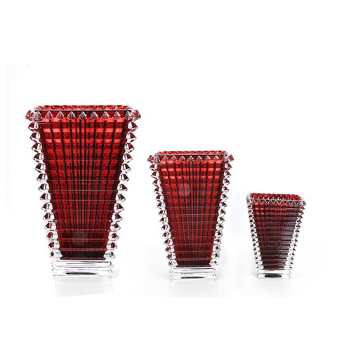 Glass Vase Flower Wedding Centerpiece Tall Cone Luxury Stained Home Decoration Red Square Glass Crystal Vase Wholesale from China Supplier