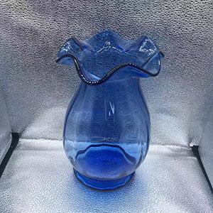 Light Blue Lotus Leaf Mouth Glass Vase for Flower