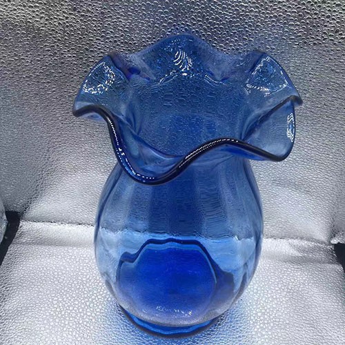 Light Blue Lotus Leaf Mouth Glass Vase for Flower