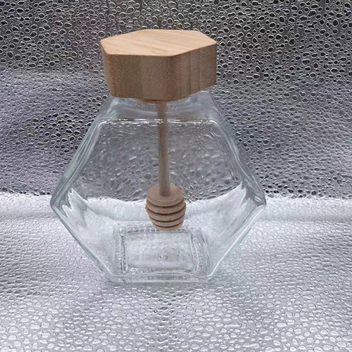250 ML Hexagonal Honey Glass Jar with Wooden Bamboo Lid