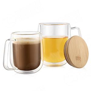 High Borosilicate Glass Mug with Bamboo Lid-EXW Price 2.6 USD