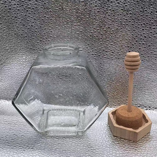 420 ML Hexagonal Honey Glass Jar with Wooden Bamboo Lid