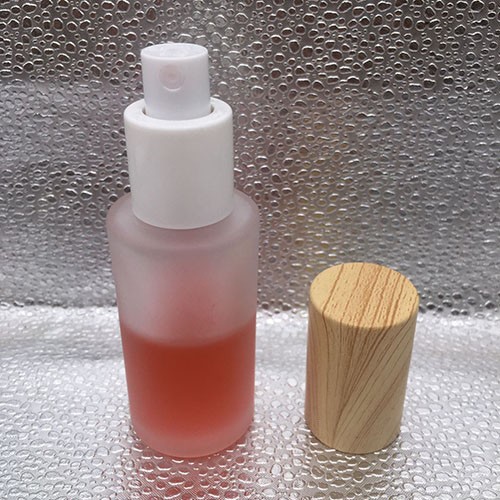 50 ML Imitation Wooden Cap Clear Matte Cylinder Body Pump Sprayer Perfume Glass Bottle 