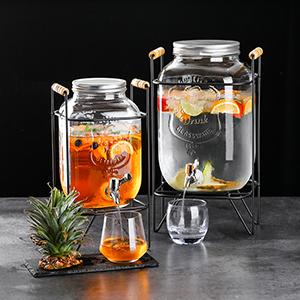 Wholesale 4 Liter 8 Liter Large Capacity Juice Beverage Wine Enzyme Drinking Mason Glass Bucket Can with Tap  