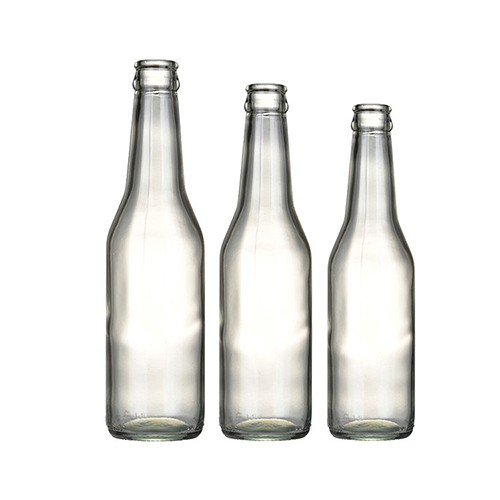 Manufacturer Direct Sell Luxury Clear Beer Glass Bottle with Crown Cap Hot Stamping Logo  