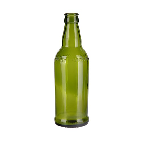 Manufacturer Direct Sell Luxury Green Beer Glass Bottle with Crown Cap Hot Stamping Logo 