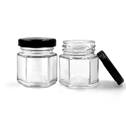 Mini Glass Honey Jar Clear Hexagon Honey Container with Metal Cap from China Supplier