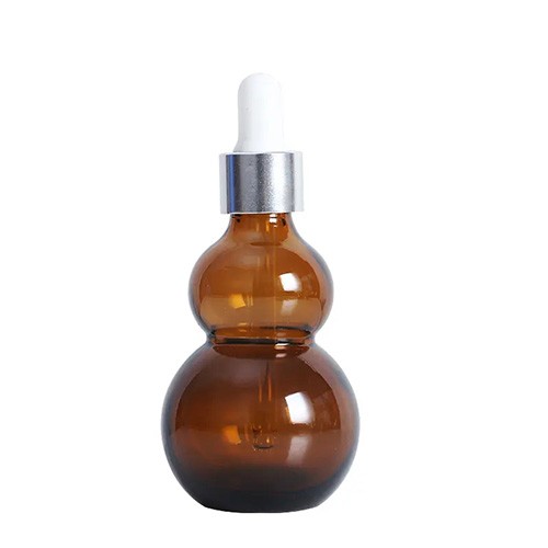 Personalized Glass Dropper Bottle Amber Light-proof Gour-shaped Skin Care Essential Oil Jar with Glass Pipette Wholesale 