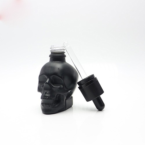 Personalized Glass Dropper Bottle Skull Shape Childproof New Design Black Empty Essential Oil Glass Jar Wholesale