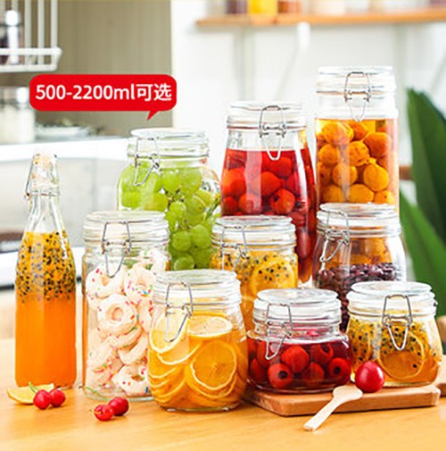 Wholesale Pickle DIY Fermentation Food Lead Free Storage Glass Jar Container with Stainless Steel Lock Cap 