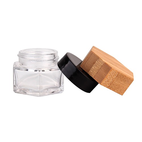 Bulk Sale Skincare Cosmetic Cream Clear Glass Jar Bottle Container with Bamboo Cap Logo Custom