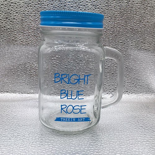 Stocked 480 ML Clear Square Bottom Glass Mason Jar with Four Colors Logo and Caps