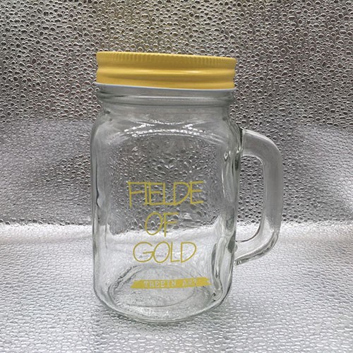 Stocked 480 ML Clear Square Bottom Glass Mason Jar with Four Colors Logo and Caps