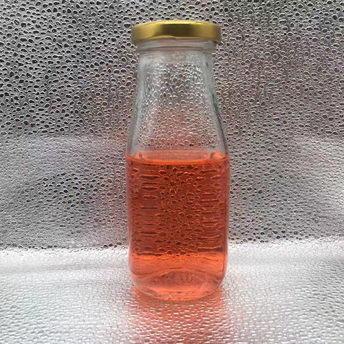 11.07 OZ Transparent Square Milk Glass Bottle with Metal Screw Cap