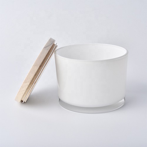 Glass Empty Canlde Jar White Glass Wax Holder Container with Wood Lid for Wholesale 