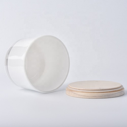 Glass Empty Canlde Jar White Glass Wax Holder Container with Wood Lid for Wholesale 