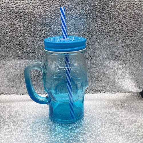 Factory Wholesale 460 ML Blue Skull Shape Mason Cup with Blue Color Straw