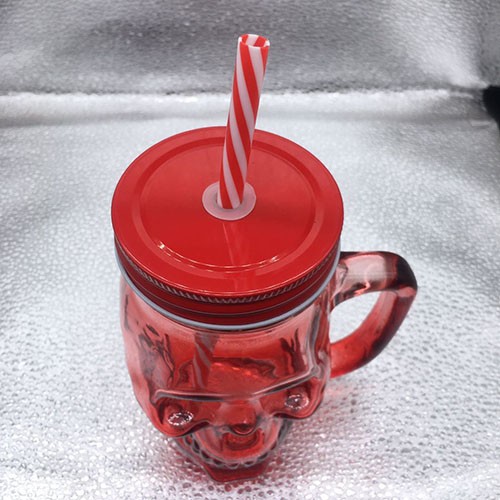 Factory Wholesale 460 ML Red Skull Shape Mason Cup with Red Color Straw