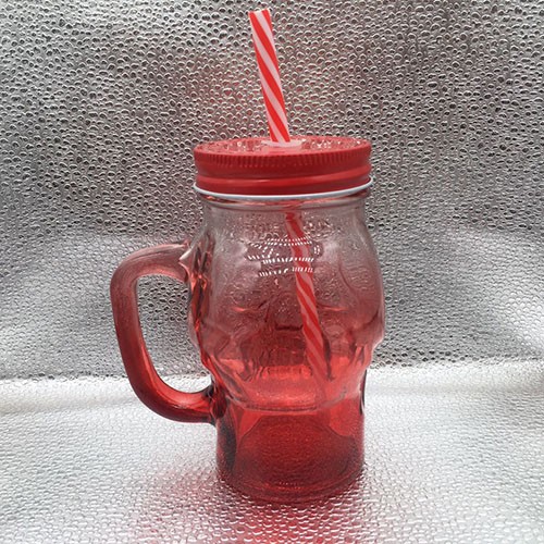 Factory Wholesale 460 ML Red Skull Shape Mason Cup with Red Color Straw