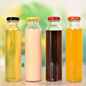 Wholesale Beverage Milk Juice High Flint Glass Clear Bottle Jar Package with Color Metal Screw Cap