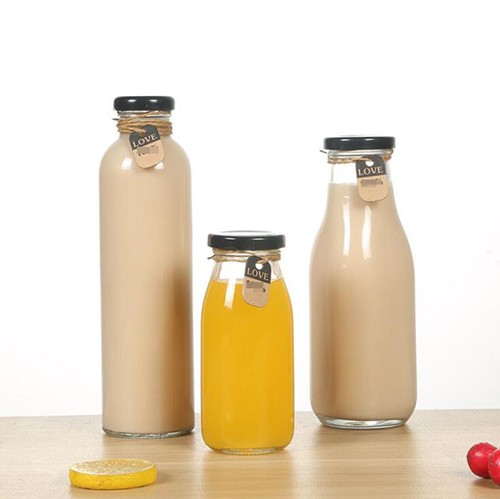 Wholesale Beverage Milk Juice High Flint Glass Clear Bottle Jar Package with Color Metal Screw Cap