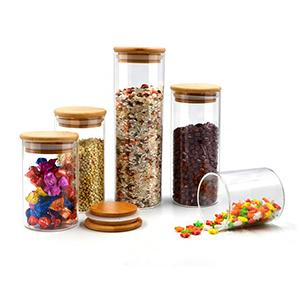 Wholesale Borosilicate  Glass Jar Glass Airtight Kitchen Food Containers with Wooden Lid Silicone Ring