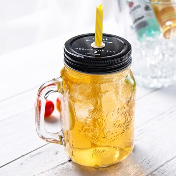 Wholesale Bulk Sale 480 ml Transparent Classic Mason Drinking Jar with Metal Cap Spoon Straw for Summer