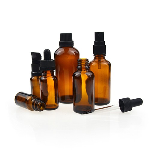 Wholesale Clear Amber Black Glass Cosmetic Essential Oil Spray Dropper Bottle for Emulsion Serums 