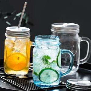 Wholesale 420 ml 750 ml Clear Classic Mason Drinking Jar with Metal Cap Spoon Straw