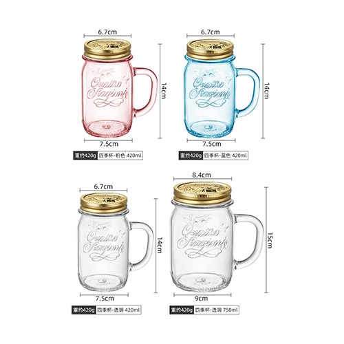 Wholesale 420 ml 750 ml Clear Classic Mason Drinking Jar with Metal Cap Spoon Straw