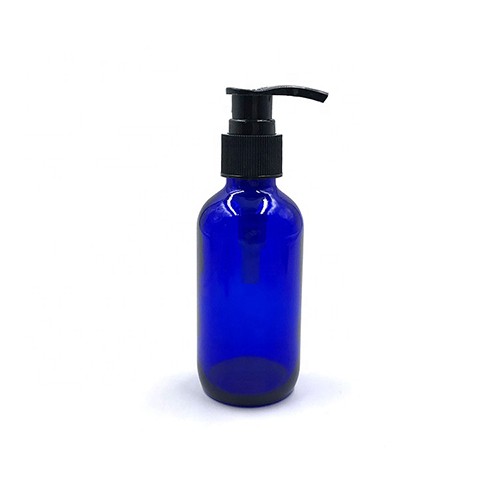 Wholesale Cobalt Blue Essential Oil Boston Round Empty Glass Bottle with Screw Cap and Pump Dropper