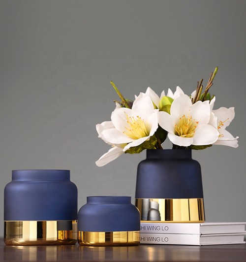 Glass Flower Vase Wholesale Custom Blue Cheap Colored Wedding Centerpiece Glass Vase for Home Decoration