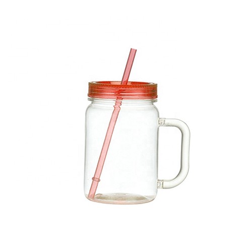 Wholesale Custom Color Logo High Flint Glass Mason Jar With Straw for Drinkg 