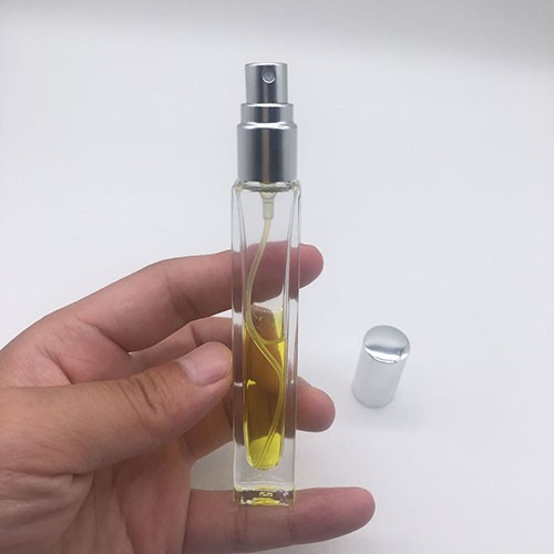 Wholesale 10 ML Custom Empty Transparent Square Perfume Glass Vial Bottle with Pump Sprayer 