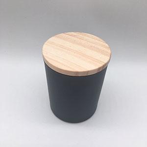 Wholesale 200 ML Cylinder Matte Gray Empty Glass Candle Holder with Wooden Lid for Decoration