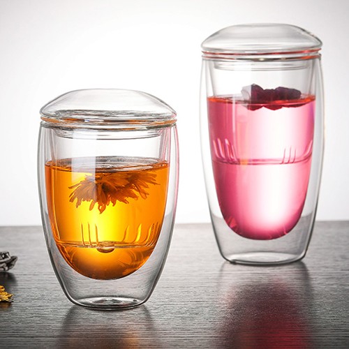 Wholesale Double Walls High Borosilicate Glasses Cup for Dringking Coffee Tea with Caps