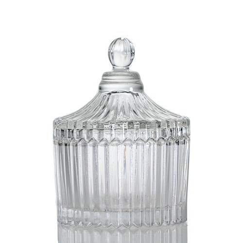 Wholesale Embossed Cylinder Empty Glass Candle Holder Jar With Glass Lid