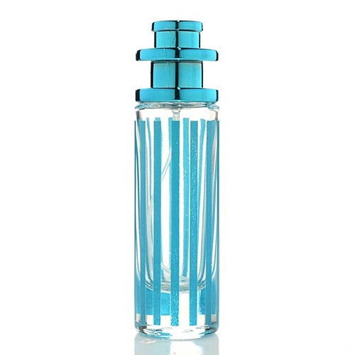 Wholesale Empty Atomizer Clear Glass Perfume Jar with Multicolor Strip Pattern on Body