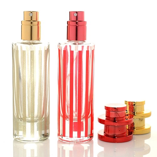 Wholesale Empty Atomizer Clear Glass Perfume Jar with Multicolor Strip Pattern on Body