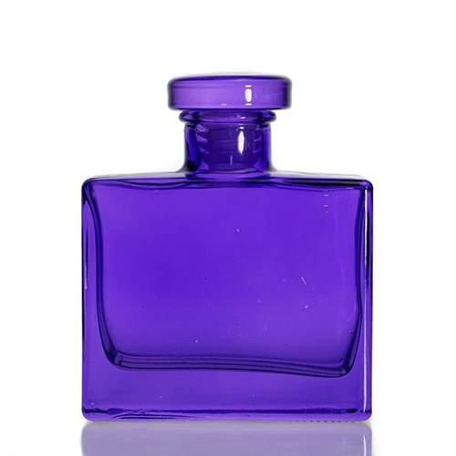 Wholesale Glass Diffuser Aroma Bottle 100 ML Rectangle Bottom Custom Purple Glass Jar for Room Air Fresher with Reed