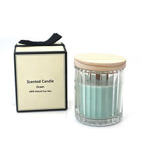 Wholesale Glass Candle Jar with Wood Lid for Ocean Scented Soy Wax with Luxury Box