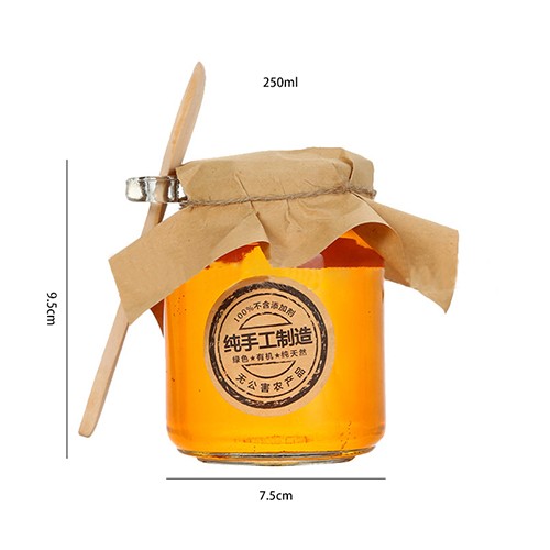 Wholesale Glass Honey Jar Buy Cheap Price Factory Personalized Honey Glass Bottle with Wooden Spoon and Paper Logo