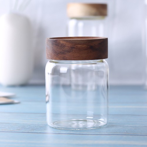 Wholesale 120 ml 210 ml 260 ml High Borosilicate Glass Jar Storage Tank with Screw Wooden Cap