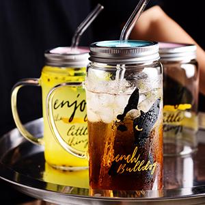 Wholesale Ins 480 ml 600 ml Heat Resistant Glass Mason Water Milk Tea Juice Drinking Rooster Jar with Straw 