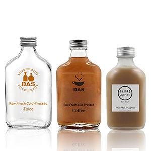 Wholesale Clear Wine Liquor Vodka Juice Beverage Flat Flask Cold Brew Coffee Glass Bottle for Kombucha Milk with Metal Screw Cap